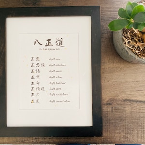 The Noble Eightfold Path,Meditation , Shodo ,Kanji, Wall Art, Zen gift,Japanese calligraphy ,Washi, Buddha