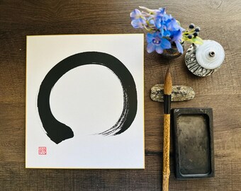 Enso,Zen circle,shikishi board ,Orignal Japanese Calligraphy,Shodo, Kanji, Zen quotes, Wall Art gift