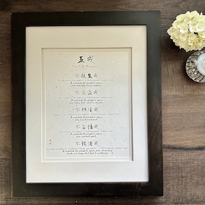 The Five Precepts,Buddhism, Gold leaf Echizen washi Print, Zen , Wall Art, Gift,