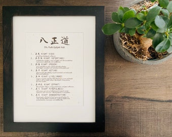 The Noble Eightfold Path,Meditation , Shodo ,Kanji, Wall Art, Zen gift,Japanese calligraphy ,Washi, Buddha