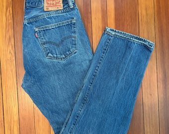 Vintage Levi's 501 Blue Denim Jeans - Original Fit Button-Fly - 36x34