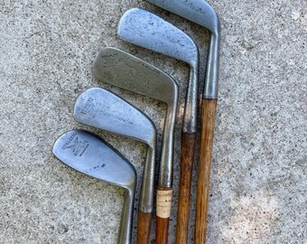 Antique 1920s Hickory Shaft Golf Clubs Set of 5, Vintage Spalding Kro-Flite Irons 1920s, Rustic Man Cave Decor, Golf Gift, Jigger 17 Wedge