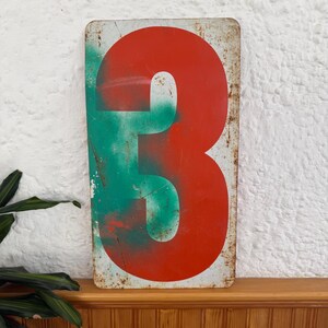 Vintage Double Sided Metal Gas Station Number Sign - Orange and White Number 3 and 4 - 19x10.5 Industrial Automobilia Decor