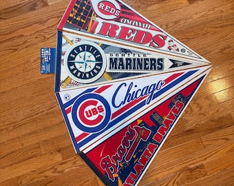 Vintage MLB Baseball Pennants 1990s - Chicago Cubs, Seattle Mariners, Atlanta Braves, Cincinnati Reds - Choose Your Team