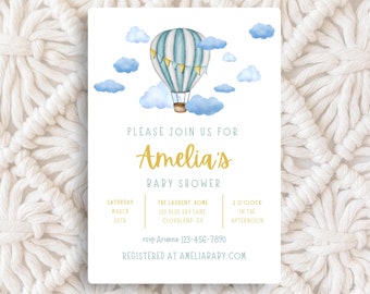 Printable Baby Shower Invitation, Baby Shower Invitation Digital Download, Adventure Baby Shower Theme, Hot Air Balloon Baby Shower