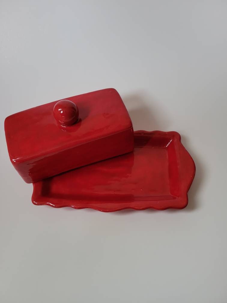Red Butter Dish Ceramic Butter Dish Etsy