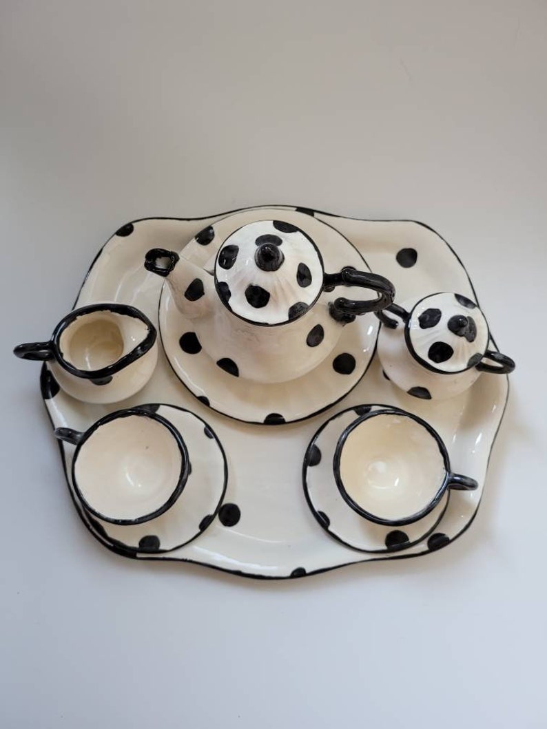 Personalized Black Polka Dot Child Sized Tea Set Black and Etsy