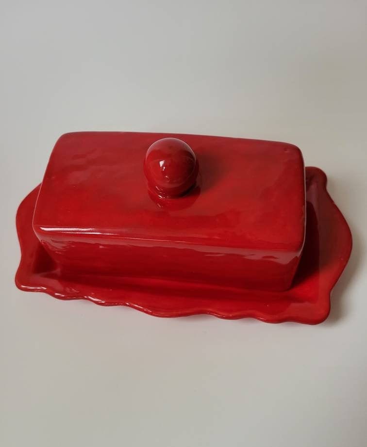 Red Butter Dish Ceramic Butter Dish Etsy