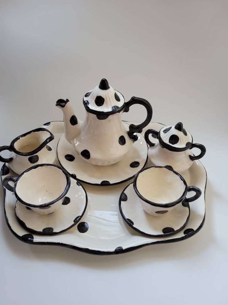 Personalized Black Polka Dot Child Sized Tea Set Black and Etsy