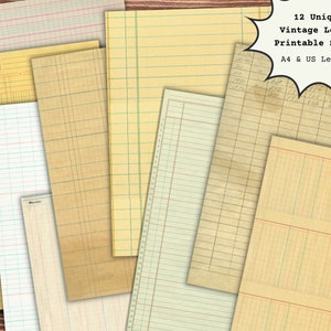 Junk Journal Kit Seiten, 12 alte Ledger Papiere Digital PDF, Vintage druckbare leere Ledger Papier für Journaling und Scrapbooking