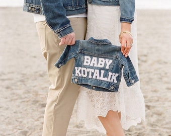 Baby Denim Jacket | Toddler | Custom | Personalized | Patches | Pregnancy Announcement | Gift | New Baby | Birth | Shower | Brother | Sister