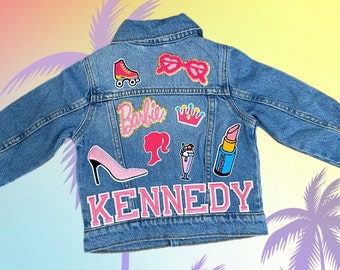 Girls Denim Jacket | Chenille Letters | Varsity | Custom | Personalized | Jean | Patches | Kids | Toddler | Glitter | Rhinestones | 90s