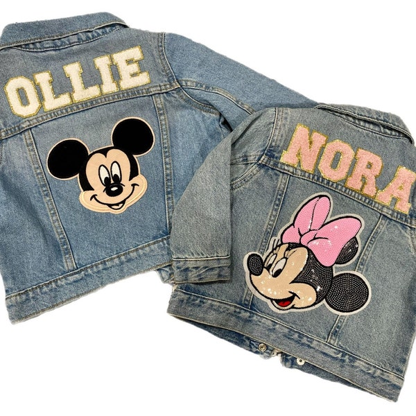 Girls Boys Denim Jacket | Minnie | Mickey | Magical Park | Vacation | Personalized | Jean | Kids | Patches | Chenille