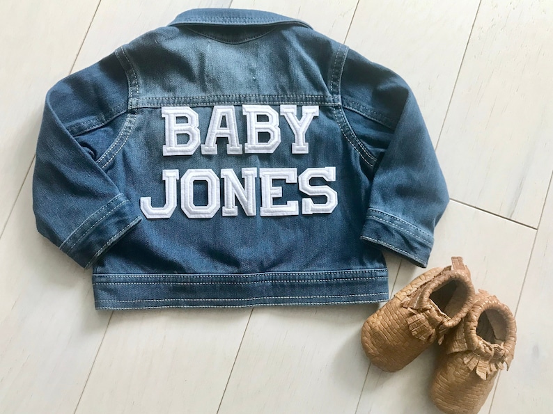 Baby Denim Jacket Toddler Custom Personalized Patches Pregnancy Announcement Gift New Baby Birth Shower Brother Sister image 4