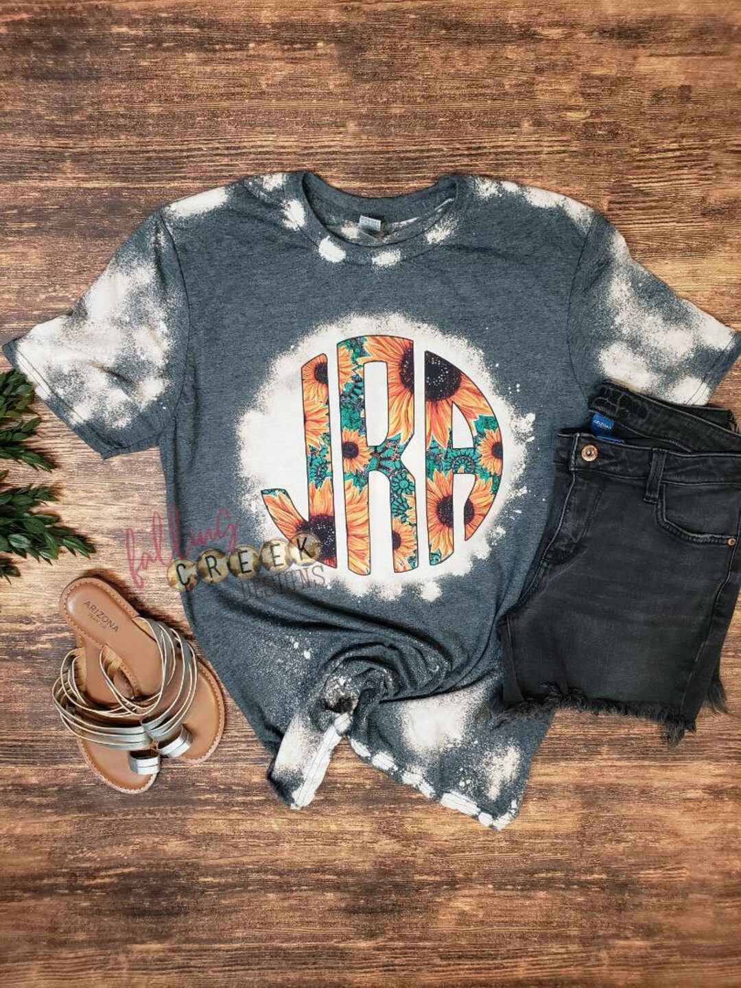 Sunflowers and Turquoise Monogram Bleached T-shirt. Western - Etsy