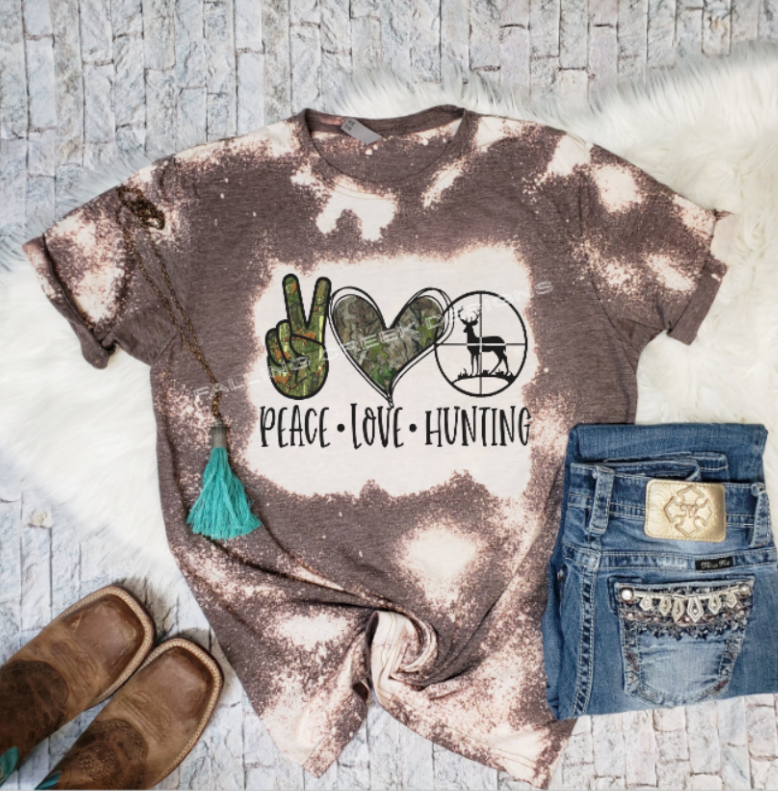 Peace Love Hunting Bleached T-shirt. Deer Hunting | Etsy