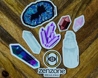 Crystal Sticker Pack Vinyl Die-cut Waterproof Hand-Drawn Amethyst Red-Garnet Celestite Selenite Clear Quartz Rainbow Fluorite Red Garnet