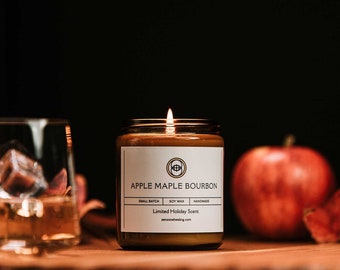 Apple Maple Bourbon Holiday Candle Soy Wax Phthalate Free Vegan Safe Scent Gift