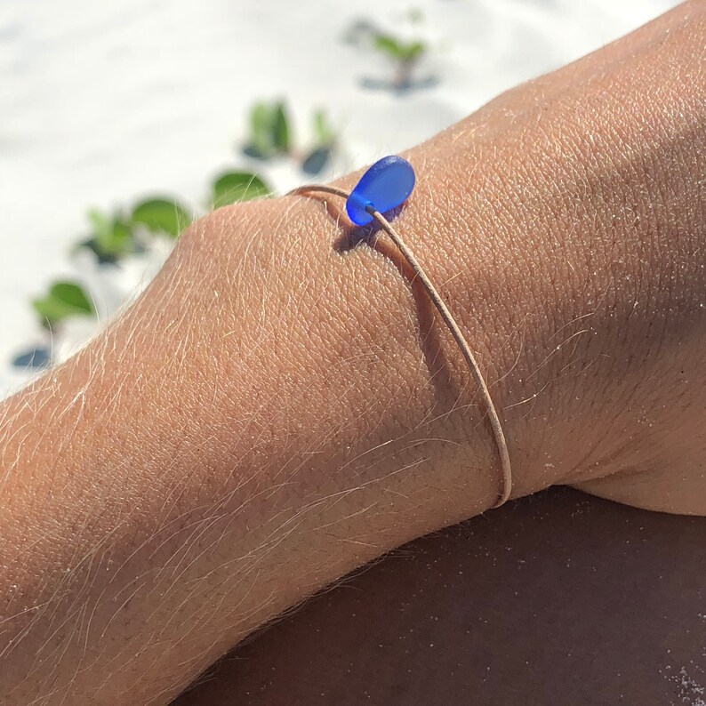 glass bead bracelet Minimalist Tie on Bracelet tie on cord bracelet tiny bead bracelet sea glass bead anklet
