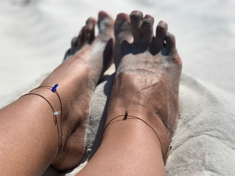 glass bead bracelet Minimalist Tie on Bracelet tie on cord bracelet tiny bead bracelet sea glass bead anklet