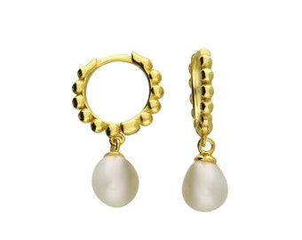 Dainty pearl hoop earrings, Gold pearl hoops, Silver pearl hoops, Dainty beaded pearl hoop earrings, Gift for Her, UK Brand