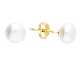 Pearl Stud Earrings, Genuine pearl stud earrings, Gold pearl studs, Silver pearl studs, Classic pearl button studs, UK Brand