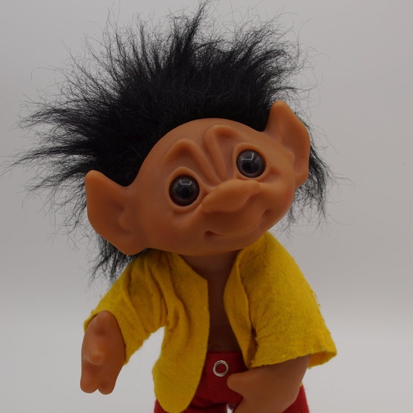 Vintage Thomas Dam 1977 Large 9'' Mohair Boy Troll Doll with Pointy Ears -- 604 of Foot