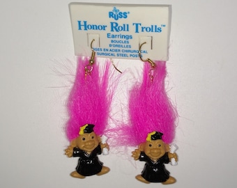 Brand new Russ Rainbow Good Luck Troll Earrings vtg surgical steel *Free Ship*
