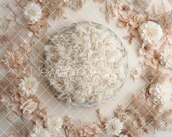 Boho Digital Backdrop, Boho Newborn Backdrop, Neutral Digital Backdrop, Baby Photography Props, Boho Floral Backdrop, Newborn Composite