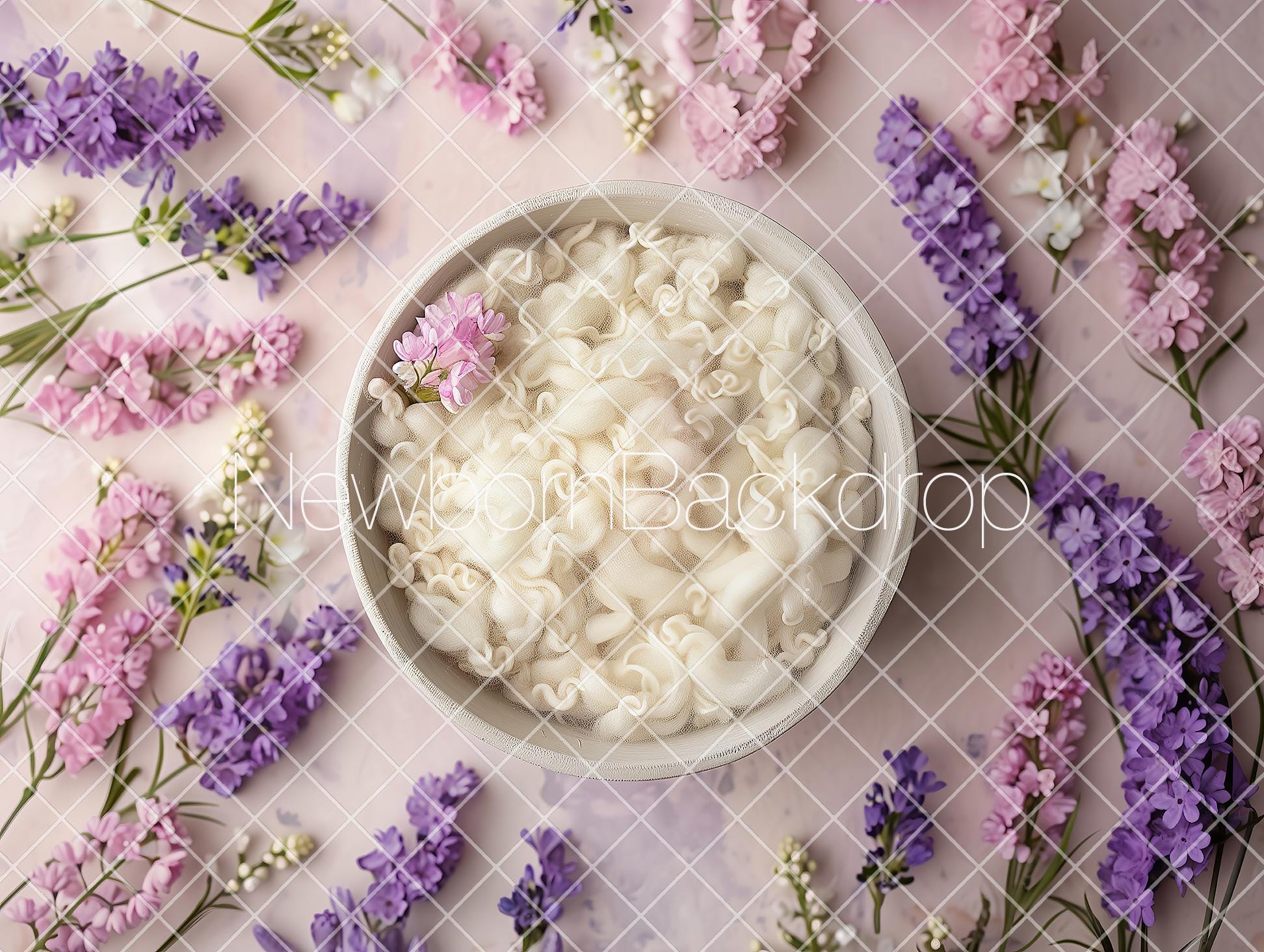 Spring Newborn Backdrop, Digital Background, lilac floral backdrop, Newborn Photography, Baby Photo Backdrop, Composite, White Bowl Digital