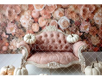 Vintage Couch Newborn Backdrop, Girl Newborn Digital, Newborn Composite, AI baby backdrop, Fall Newborn Background, Floral Fall Digital