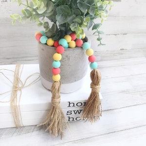 Spring Garland Tiered Tray Decor, Spring Decor Tassel Garland, Wood Bead Garland