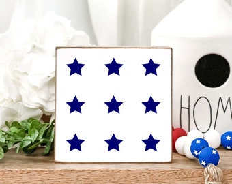 4th of July Stars Wood Block Sign, Patriotic Tiered Tray Decor, Memorial Day Wooden Sign, Fourth of July Decor