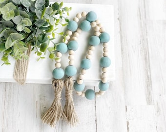 Boho Wooden Bead Garland, Earth Tone Coffee Table Decor, Beaded Garland, Beach Themed Decor