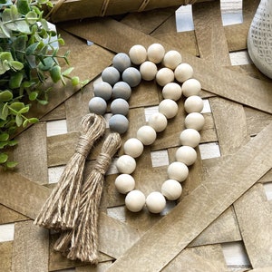 Wooden Bead Garland, Neutral Wood Bead Garland Decor, Farmhouse Beads Tiered Tray Decor