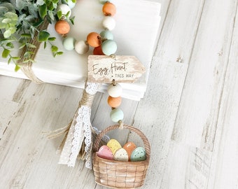 Easter Basket Wooden Bead Garland, Easter Eggs Tassel Garland Decor, Spring Wood Bead Garland, Farmhouse Beads