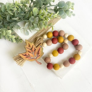 Fall Leaf Wood Bead Garland, Fall Garland Farmhouse Beads, Tiered Tray Decor, Fall Coffee Table Decoration, Leaf Garland