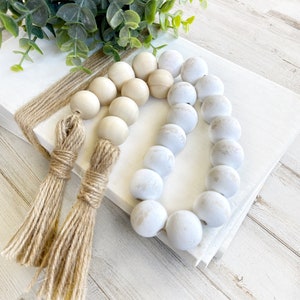 Neutral Wood Bead Garland, Farmhouse Beads for Tiered Tray Decor, Decorative Beads, Coffee Table Decor, Boho Wooden Bead Garland