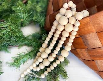 Wooden Beads Christmas Garland, Boho Christmas Decor, Mantel Garland, Scandinavian Decor, Farmhouse Christmas Garland Decor