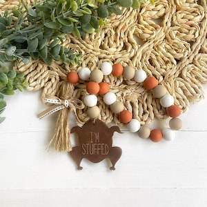 Turkey Wood Bead Garland, Thanksgiving Wooden Beads, Fall Tiered Tray Decor, Fall Garland, Tassel Garland
