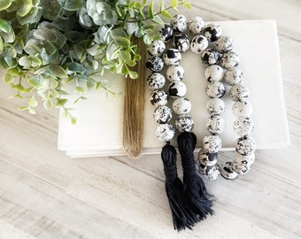 Boho Bead Garland, Aesthetic Room Decor, Wooden Bead Garland, Coffee Table Decor, Modern Farmhouse Shelf Decor, Tassel Garland, Tiered Tray