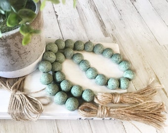 Wooden Bead Garland, Farmhouse Beads, Tiered Tray Decor, Beaded Garland