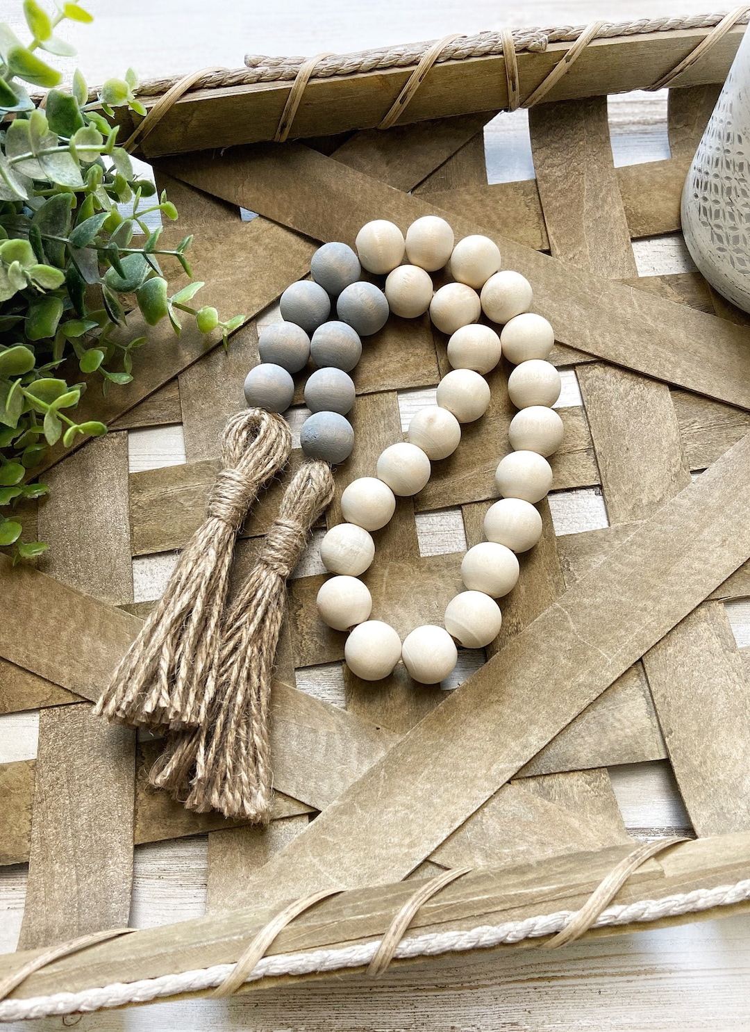 Wooden Bead Garland, Neutral Wood Bead Garland Decor, Farmhouse