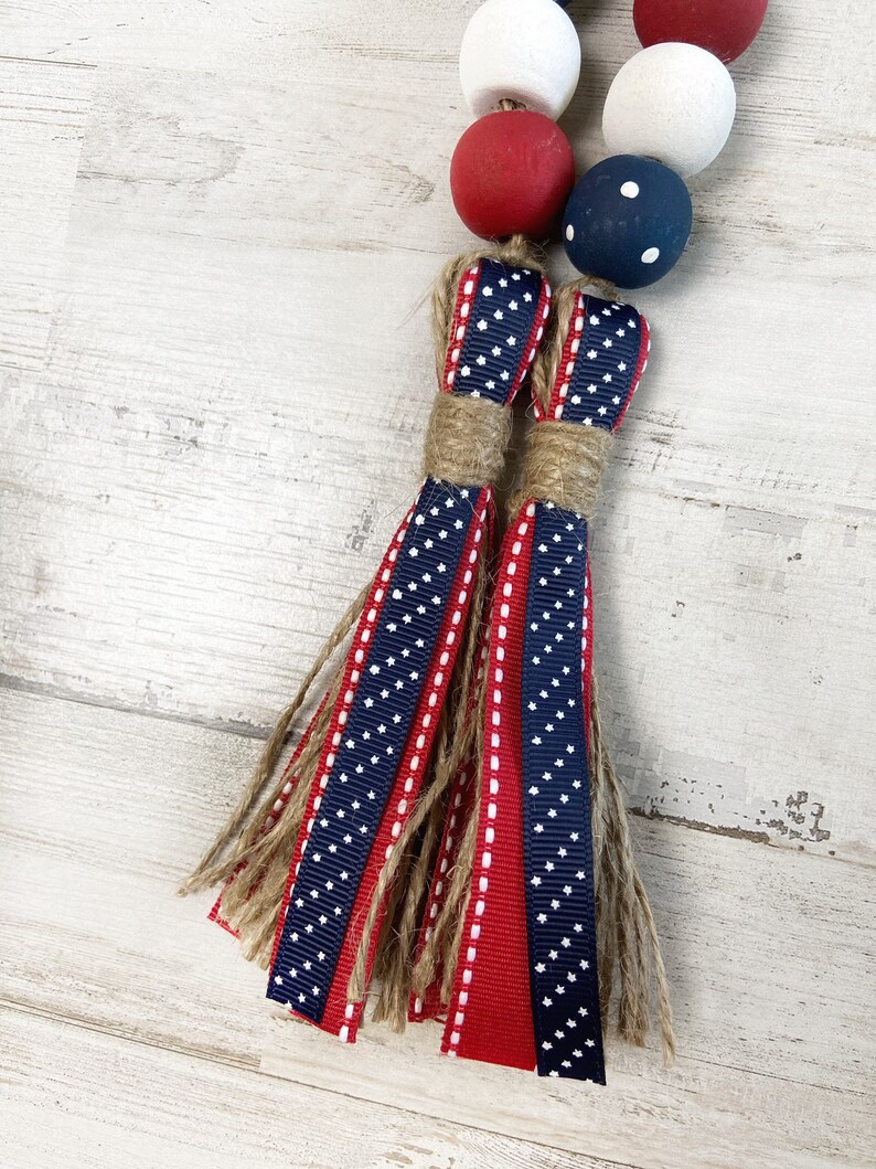 Red White and Blue Wood Bead Garland, 4th of July Decor, Patriotic Wooden Bead Garland, Independence Day Tiered Tray Decor image 4