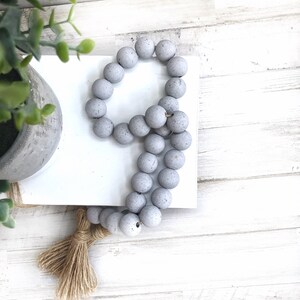 Gray Distressed Wood Bead Garland, Tiered Tray Decor, Decorative Farmhouse Beads, Mantle Wooden Bead Garland