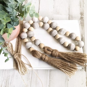Farmhouse Beads, Wooden Bead Garland, Tiered Tray Decor,