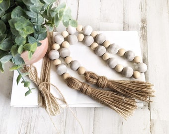 Farmhouse Beads, Wooden Bead Garland, Tiered Tray Decor,
