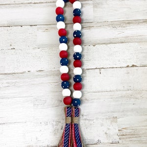 Red White and Blue Wood Bead Garland, 4th of July Decor, Patriotic Wooden Bead Garland, Independence Day Tiered Tray Decor image 5