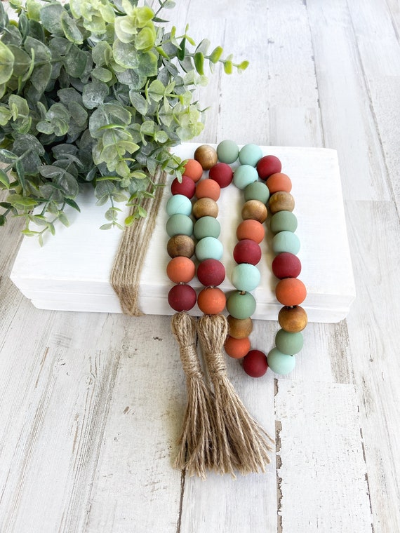 DIY Spring Wood Bead Garland With Tassels