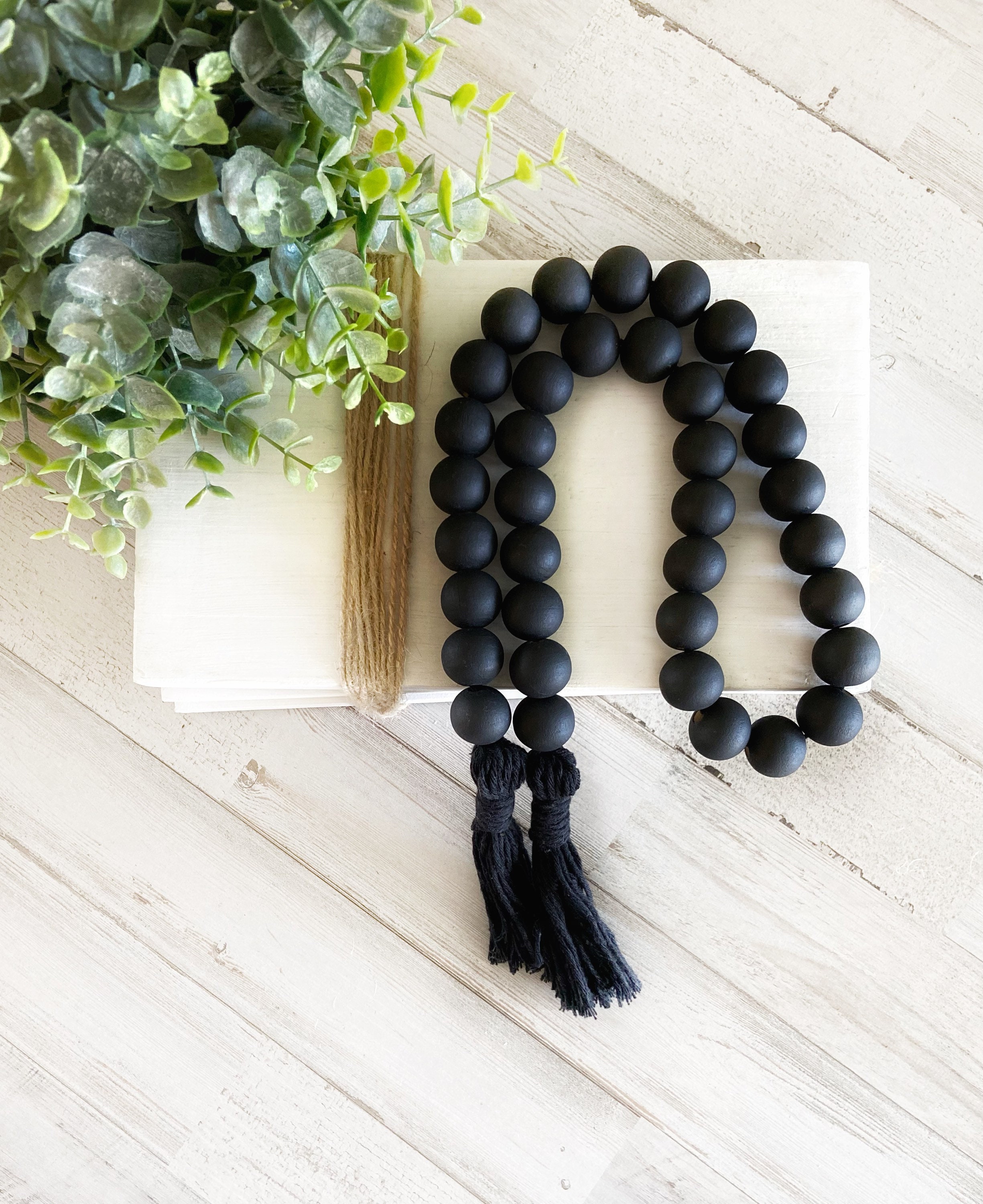 Large Wood Bead Garland Decorative Beads with Tassels, 49.2 Long